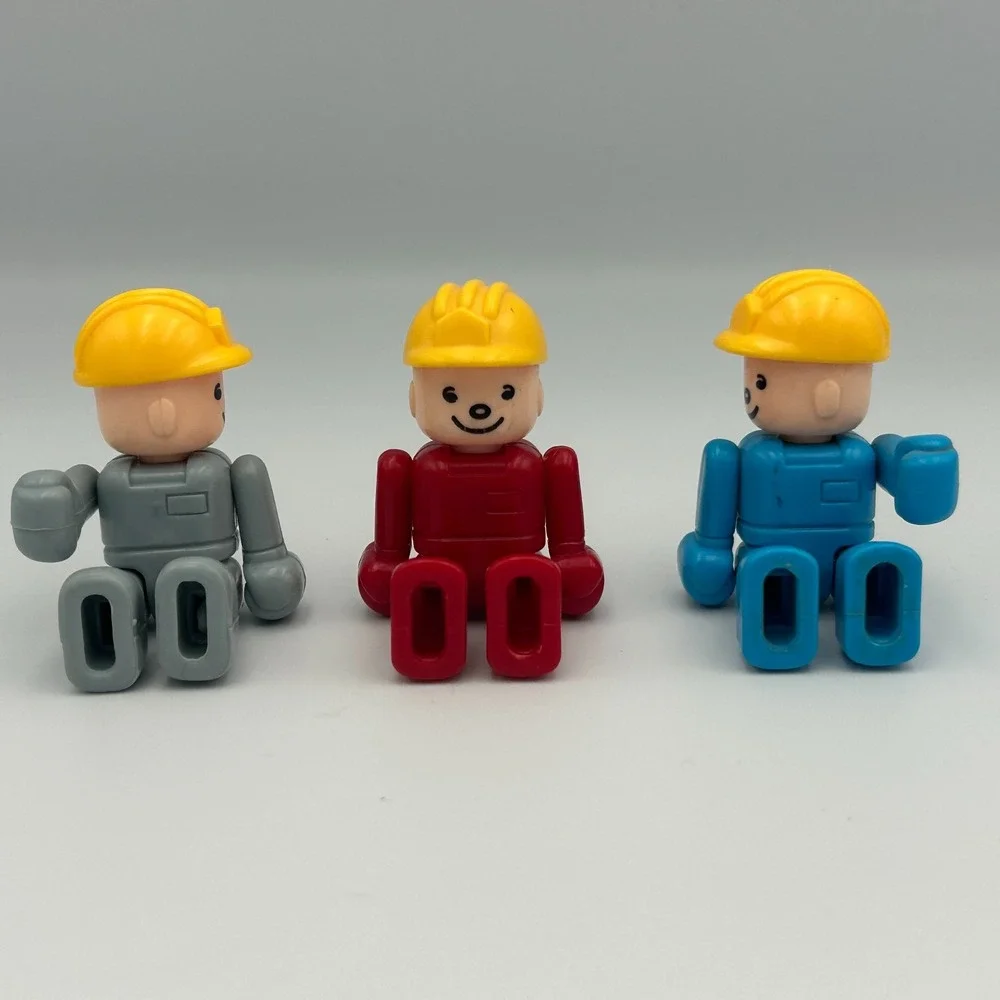 Vintage Playmobile Three Construction Workers -Hard Hats Men at Work Figures (3)